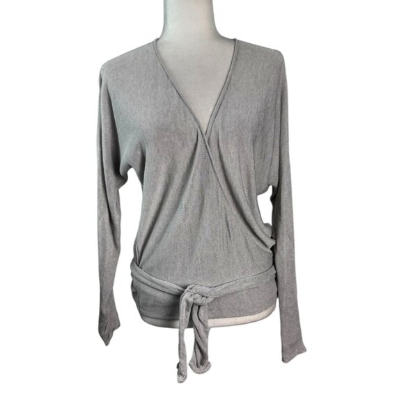 J.Crew Linen-Blend Wrapped Cardigan Sweater w Tie in Light Gray Long Sleeves SM - Picture 2 of 9